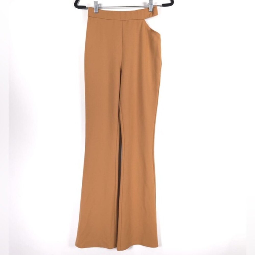 MICHAEL COSTELLO x REVOLVE Tory Pants Flare Cut Out Side Caramel Brown SMALL
